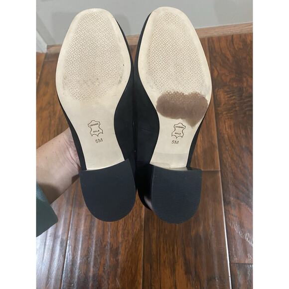 TORY BURCH Jessa Mid Heel Pump Loafers 5 Black Suede Pink Leather Slip On Gold - Picture 9 of 9